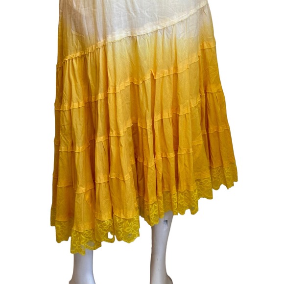 Alberto Makali Ombre Yellow Asymmetrical Crochet Look Midi SunDress Y2K sz 8 - Picture 9 of 10